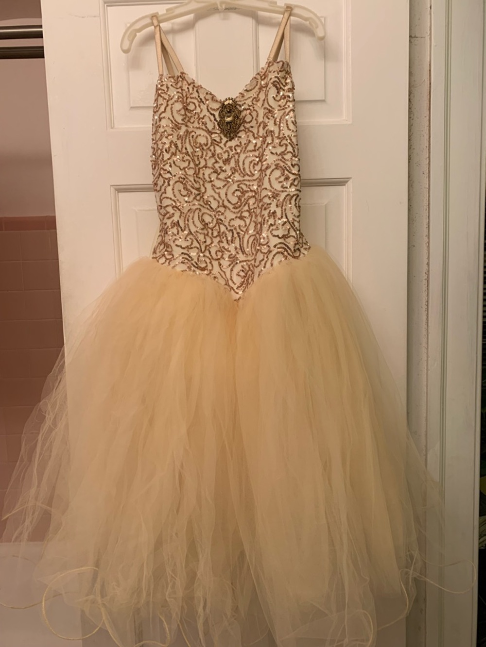 Elegant Gold and Ivory ballet costume with Sequin Bodice